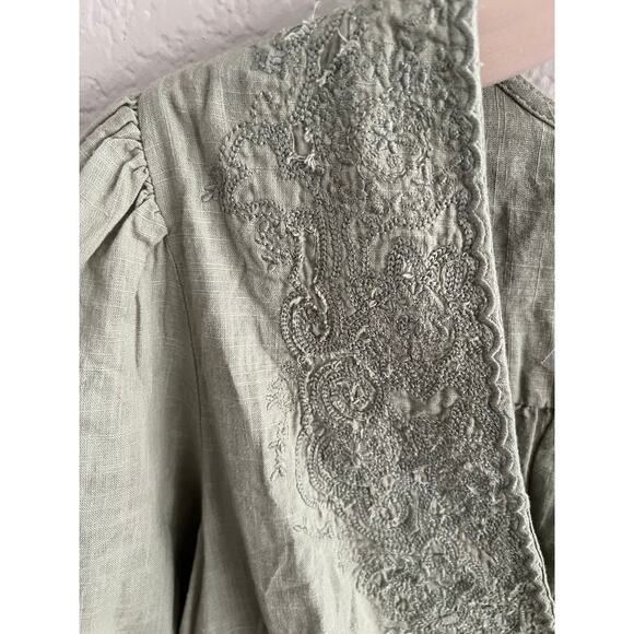 Free People Laurie Embroidered Blouse / Green Tea Leaves - Picture 3 of 6